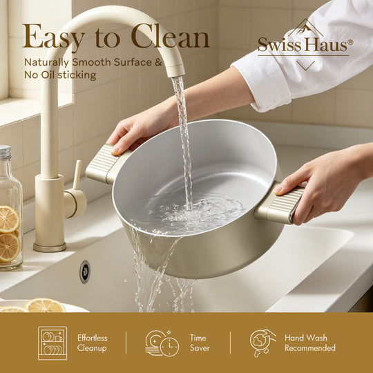 Swiss Haus Speiez Castle SC3018CH – 18-teiliges Keramik-Induktions-Kochgeschirrset – Champagner