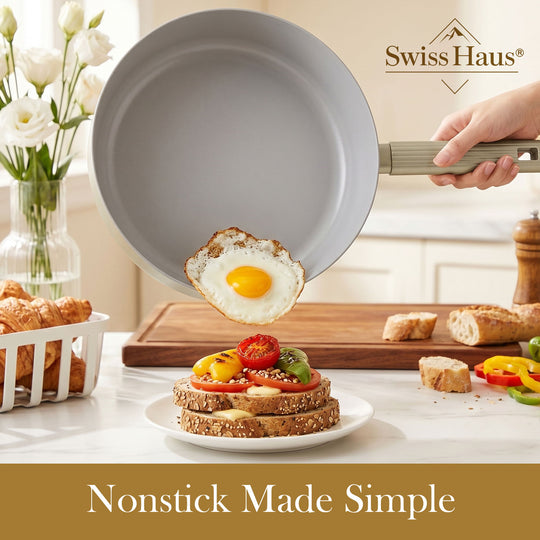 Swiss Haus Speiez Castle SC3018CH – 18-teiliges Keramik-Induktions-Kochgeschirrset – Champagner