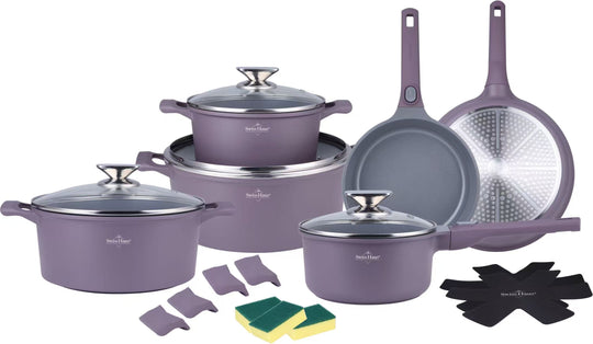 Swiss Haus LG3019T Lake Geneva 19-Piece Ceramic Non-Stick Induction Cookware Set – Purple