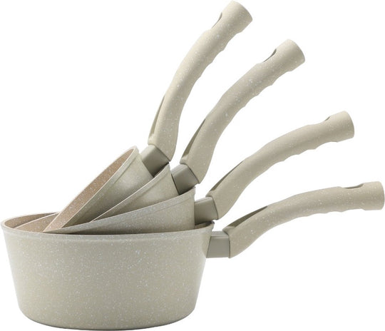 4PCS Sauce Pan Set Fixed Handle Beige