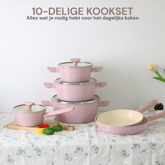 10PCS Die-Casting Cookware Set Line Serie Pink