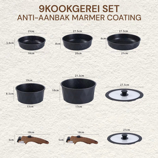 9PCS Detachable Cookware Set Black Diamond