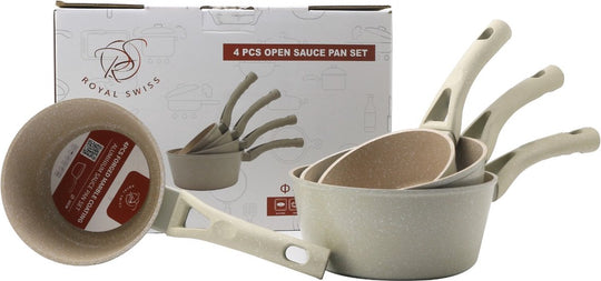 4PCS Sauce Pan Set Fixed Handle Beige