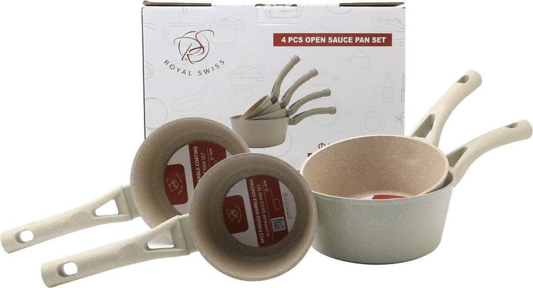 4PCS Sauce Pan Set Fixed Handle Beige
