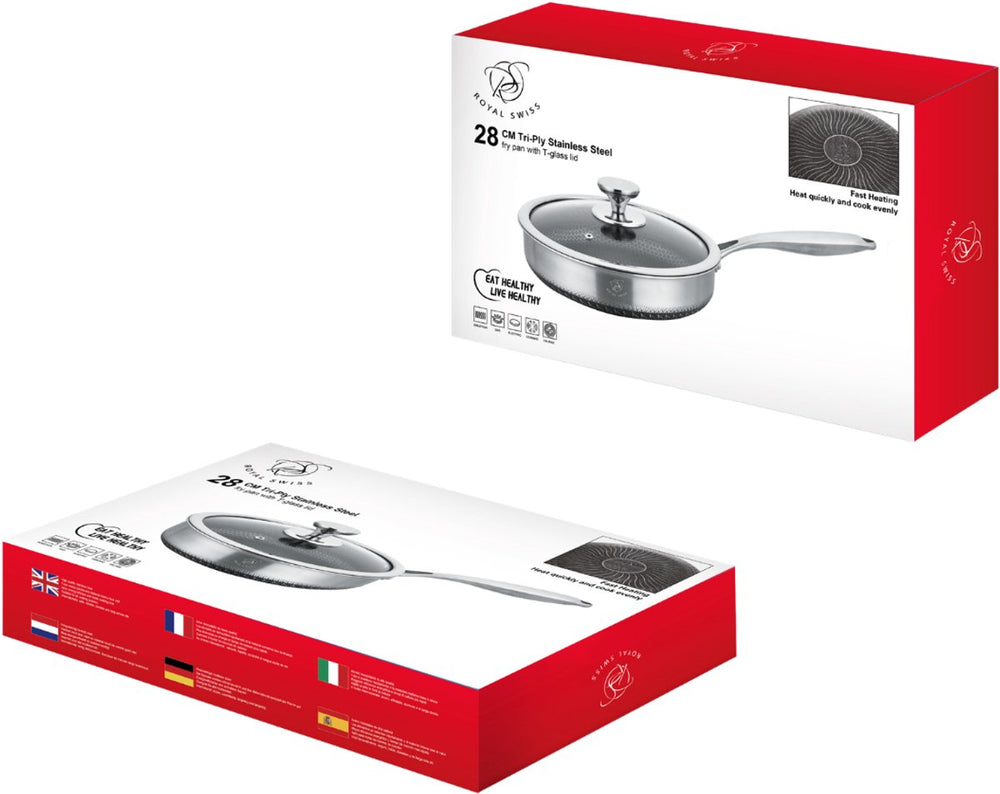 28CM Stainless Steel Fry Pan with Glass Lid