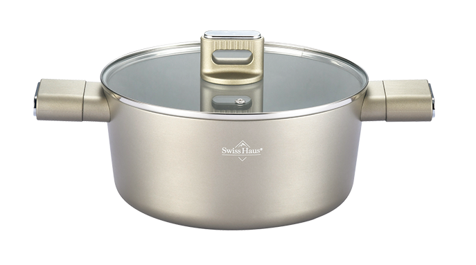 Swiss Haus Speiez Castle SC3018CH – 18-teiliges Keramik-Induktions-Kochgeschirrset – Champagner