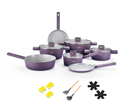 Swiss Haus Speiez Castle SC3018T – Batterie de cuisine céramique 18 pièces pour induction – Violet