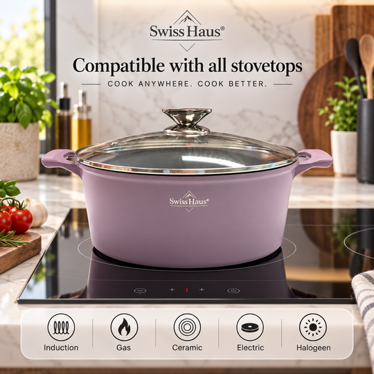 Swiss Haus LG3019T Lake Geneva 19-Piece Ceramic Non-Stick Induction Cookware Set – Purple