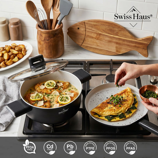 Swiss Haus Speiez Castle SC3018B – 18-teiliges Keramik-Induktions-Kochgeschirrset – Schwarz