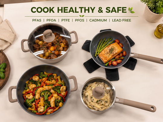 Swiss Haus ZL3018BE Zurich Luxury 18-Piece Ceramic Non-Stick Induction Cookware Set – Beige