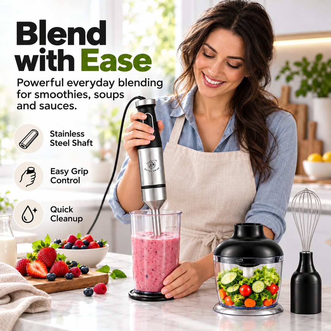 3-in-1 Hand Blender 1000W – Stainless Steel Set with Chopper &amp; Whisk