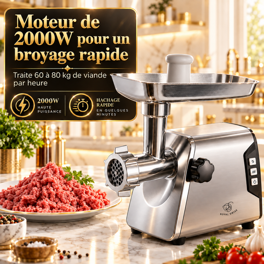 Meat Grinder 2000 W - Stainless Steel | Reverse Function | Compact &amp; Powerful | Includes Accessories | Multifunctional Chopper for Meat, Sausage, Sauce &amp; Home Filling