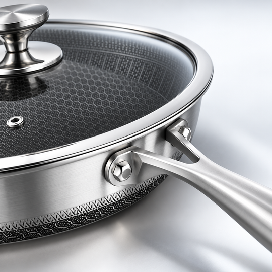 28CM Stainless Steel Fry Pan with Glass Lid