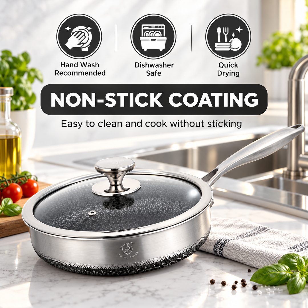 28CM Stainless Steel Fry Pan with Glass Lid