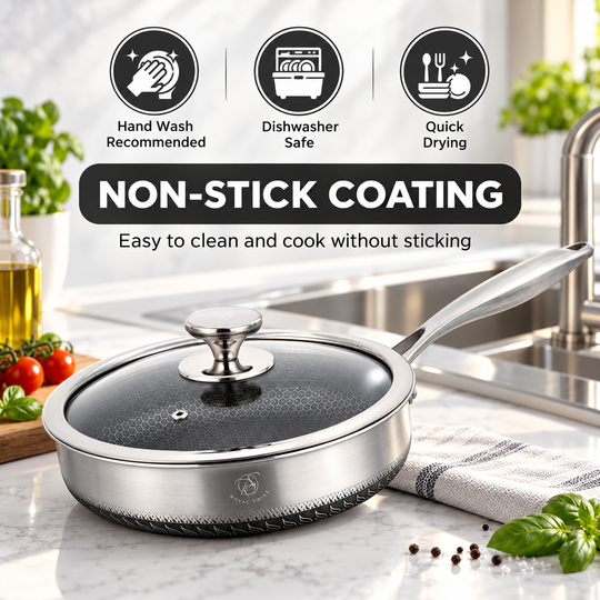 28CM Stainless Steel Fry Pan with Glass Lid