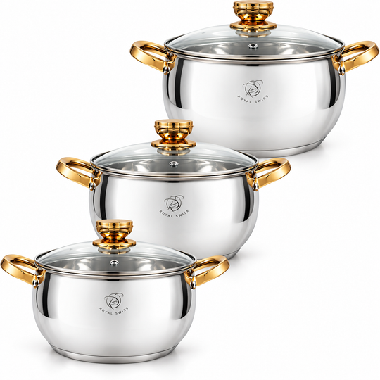 6-Piece Stainless Steel 16/20/24cmCasserole Set – Copper Handles