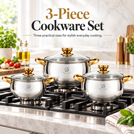 6-Piece Stainless Steel 16/20/24cmCasserole Set – Copper Handles