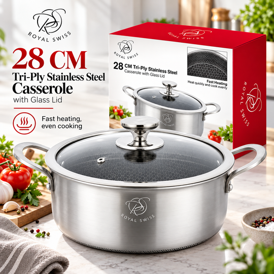 Royal Swiss Stainless Steel Casserole Pot – 20 / 24 / 28 / 32 cm