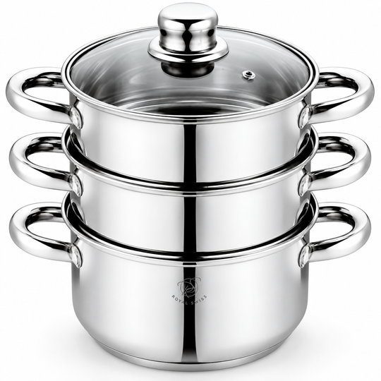 3-Piece Stainless Steel Steamer Set – 22 / 26 / 28 cm