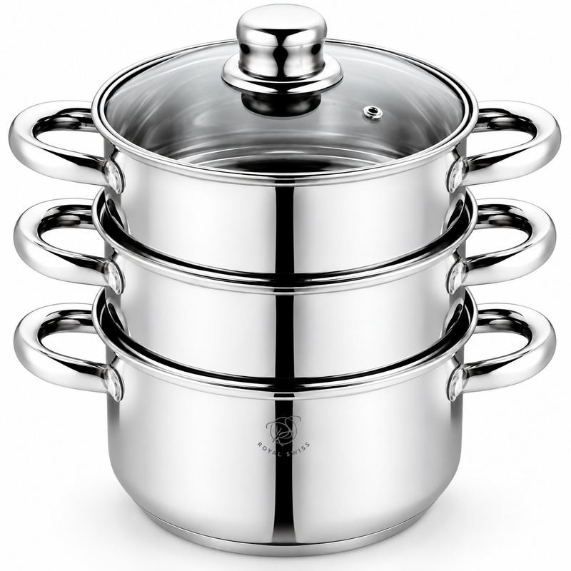 3-Piece Stainless Steel Steamer Set – 22 / 26 / 28 cm