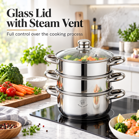 3-Piece Stainless Steel Steamer Set – 22 / 26 / 28 cm