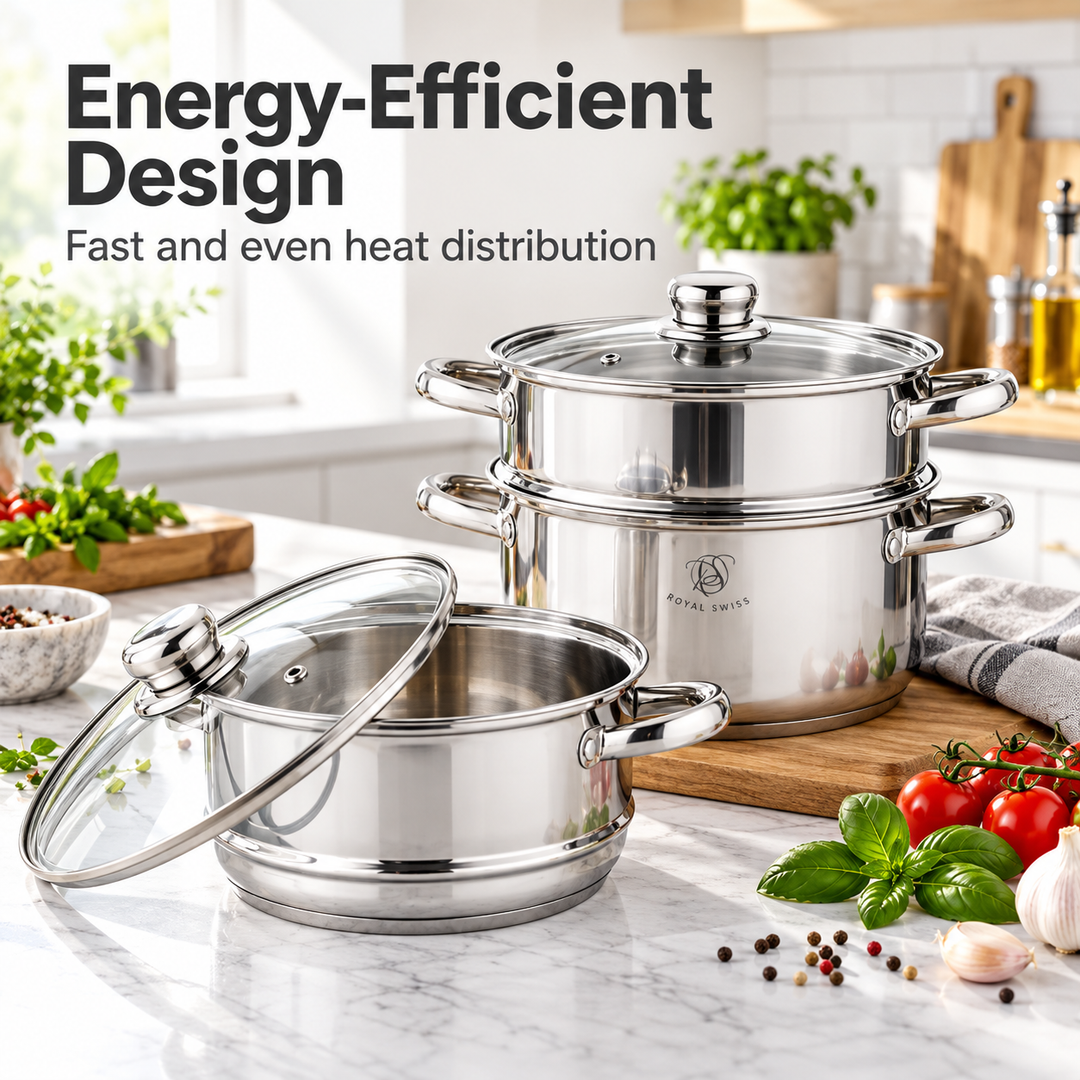 3-Piece Stainless Steel Steamer Set – 22 / 26 / 28 cm