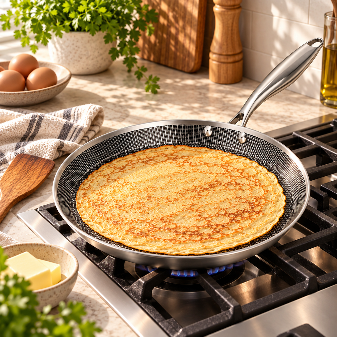 Tri-Ply Stainless Steel Crêpe Pan – 26 / 30 cm – PFAS-Free