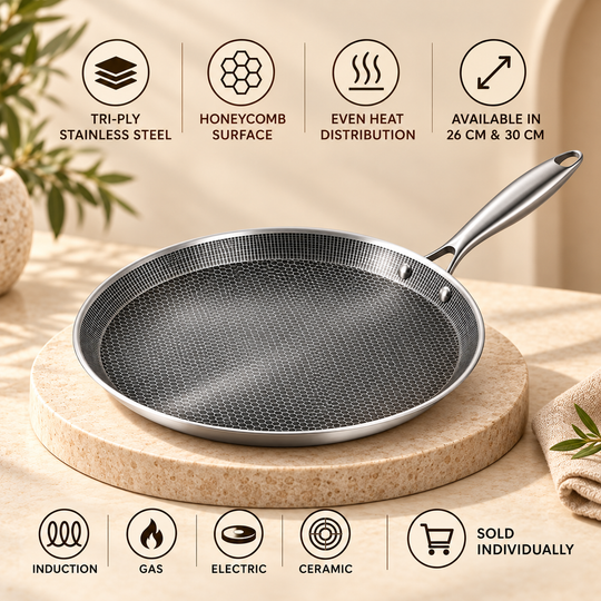 Tri-Ply Stainless Steel Crêpe Pan – 26 / 30 cm – PFAS-Free