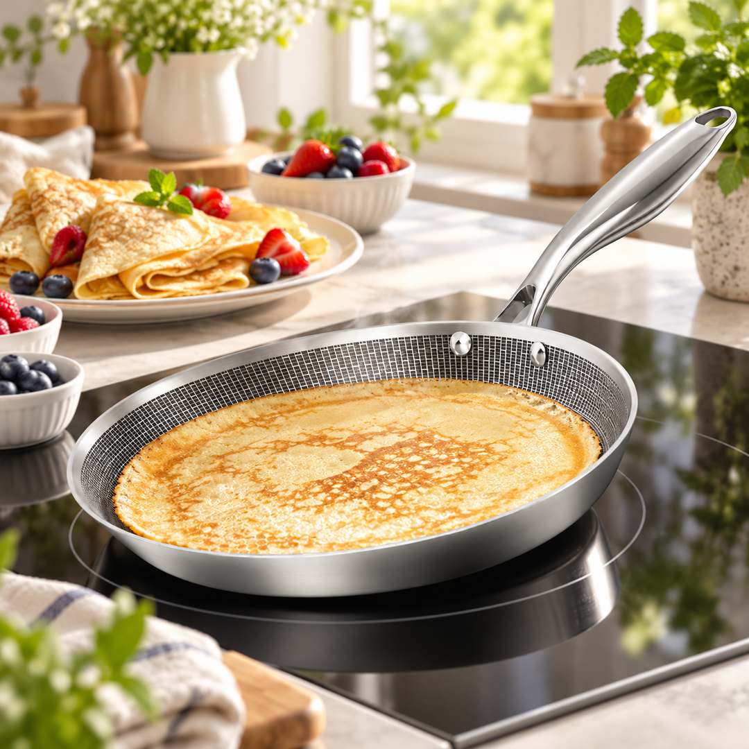 Tri-Ply Stainless Steel Crêpe Pan – 26 / 30 cm – PFAS-Free