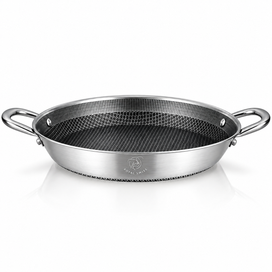 Tri-Ply Stainless Steel Paella Pan – 32 / 36 cm – Honeycomb Induction