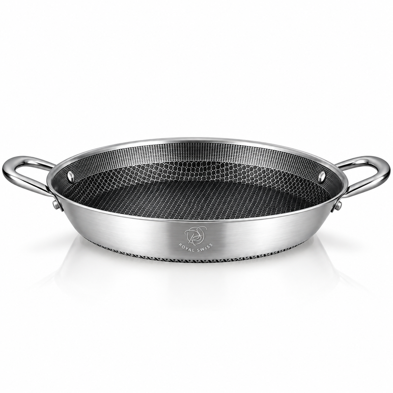 Tri-Ply Stainless Steel Paella Pan – 32 / 36 cm – Honeycomb Induction