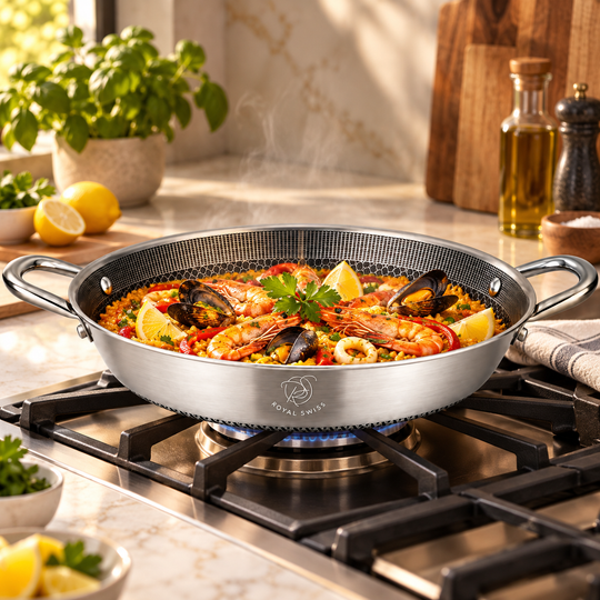 Tri-Ply Stainless Steel Paella Pan – 32 / 36 cm – Honeycomb Induction