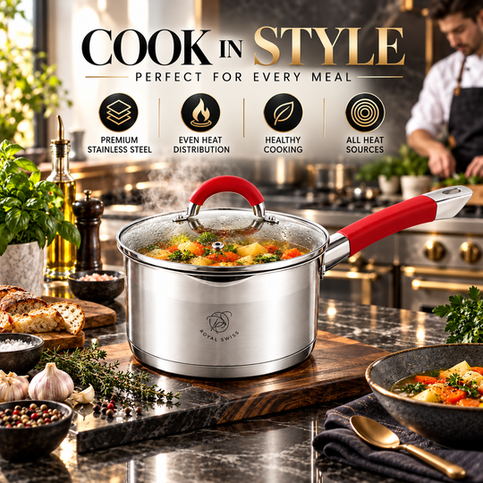 Royal Swiss 6-Piece Stainless Steel Casserole Set Red cookware view 