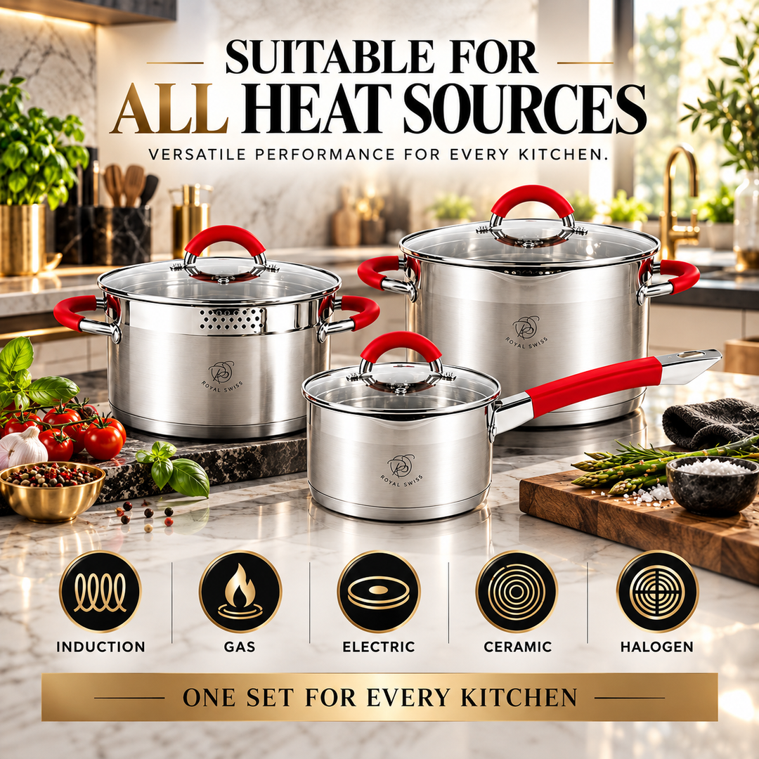 Royal Swiss 6-Piece Stainless Steel Casserole Set Red detail 