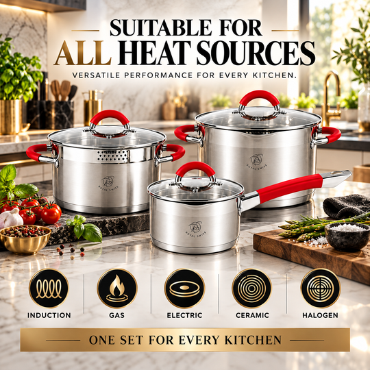 Royal Swiss 6-Piece Stainless Steel Casserole Set Red detail 