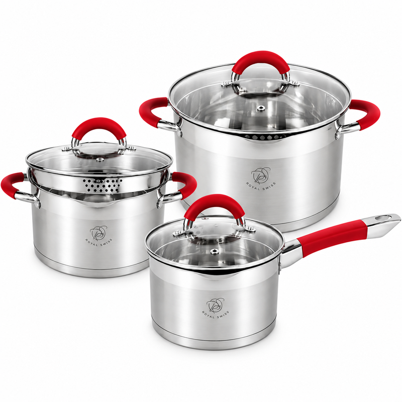 Royal Swiss 6-Piece Stainless Steel Casserole Set Red #couleur_rouge