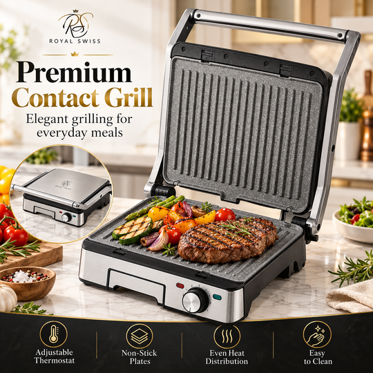 1800W Contact Grill – Removable Non-Stick Plates &amp; Panini Press