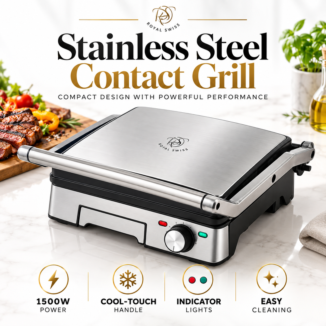 1800W Contact Grill – Removable Non-Stick Plates &amp; Panini Press
