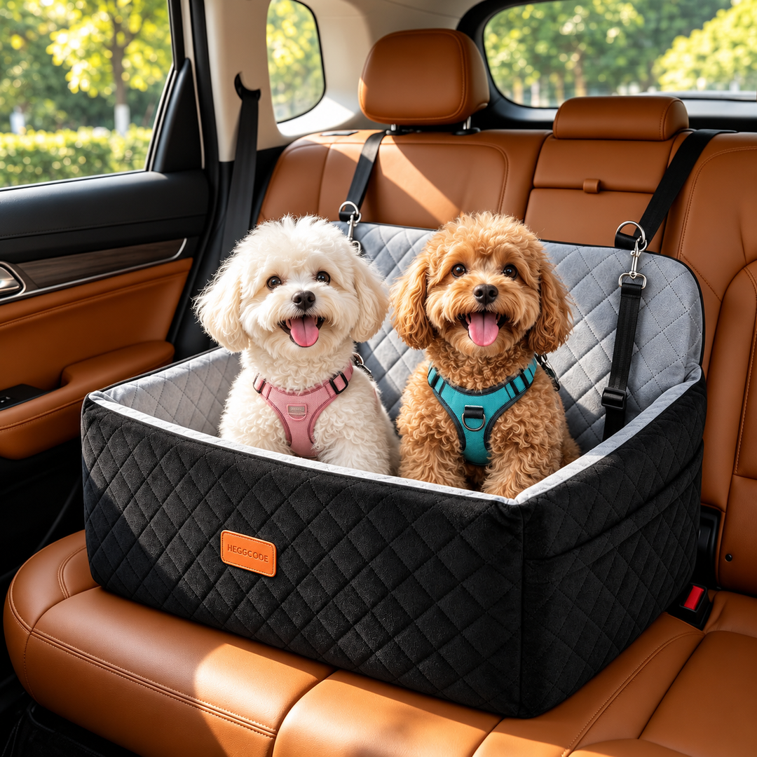 HEGGCOOE Dog Car Seat for Medium &amp; Large Dogs – Washable Booster Bed, Black/Grey