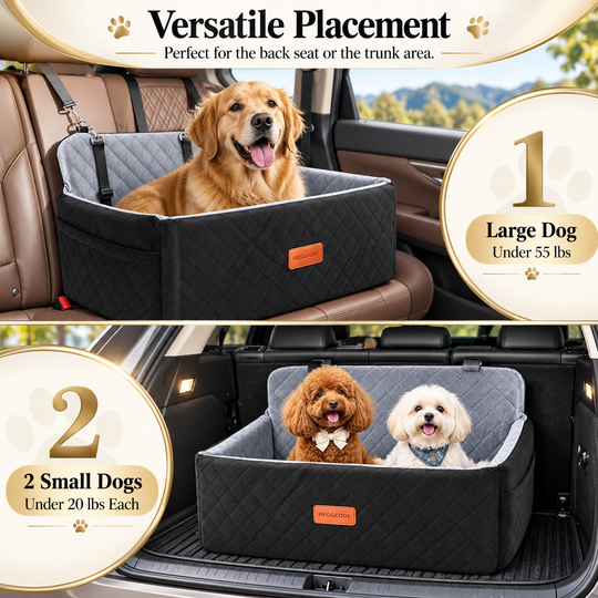 HEGGCOOE Dog Car Seat for Medium &amp; Large Dogs – Washable Booster Bed, Black/Grey