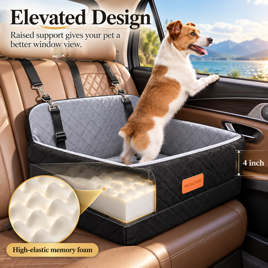 HEGGCOOE Dog Car Seat for Medium &amp; Large Dogs – Washable Booster Bed, Black/Grey