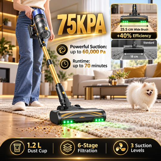Proscenic P15 Cordless Stick Vacuum – 580W, 70-Min Runtime
