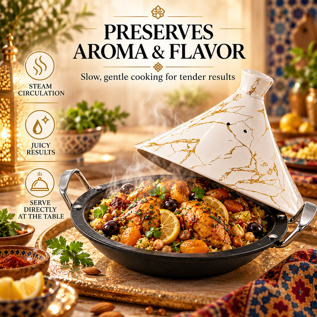 Tajine 32 cm – Induction Compatible, Non-Stick, Porcelain Lid