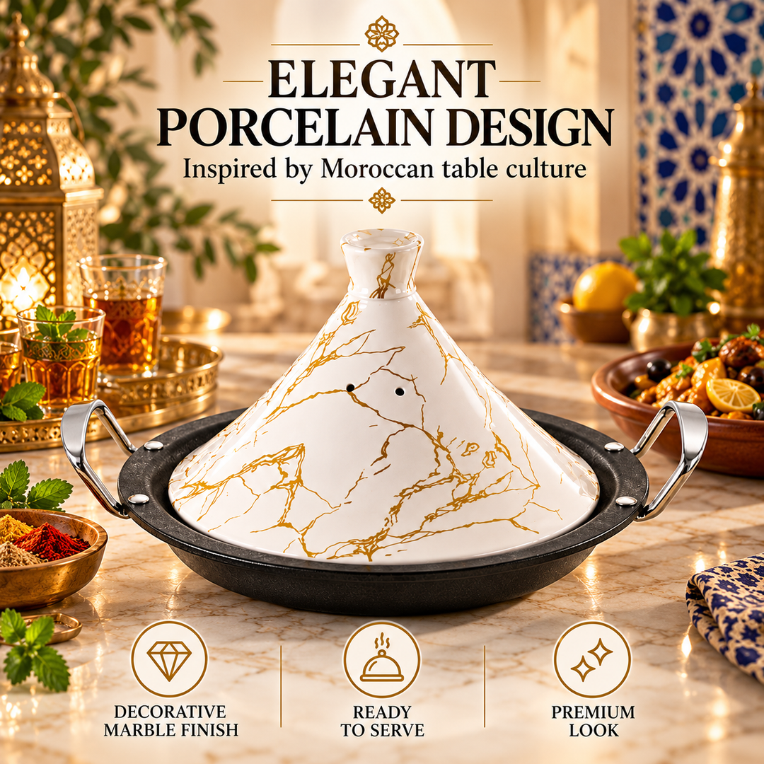 Tajine 32 cm – Induction Compatible, Non-Stick, Porcelain Lid
