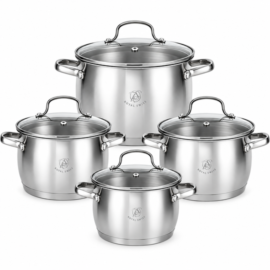 8-Piece Belly-Shaped Stainless Steel Casserole Set – 4 Pots with Lids