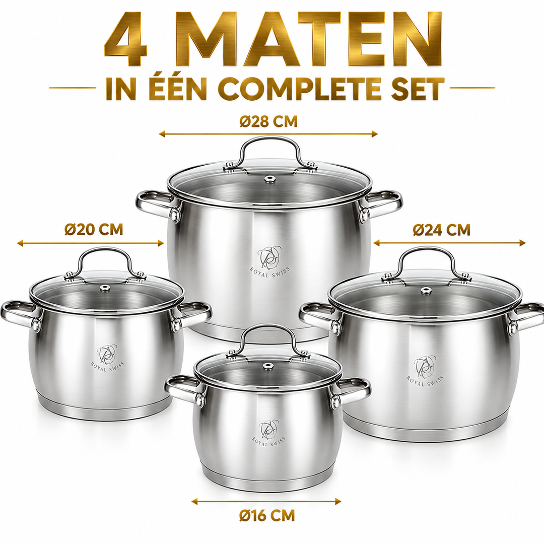 8-Piece Belly-Shaped Stainless Steel Casserole Set – 4 Pots with Lids