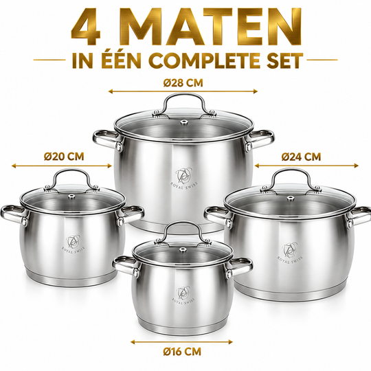 8-Piece Belly-Shaped Stainless Steel Casserole Set – 4 Pots with Lids