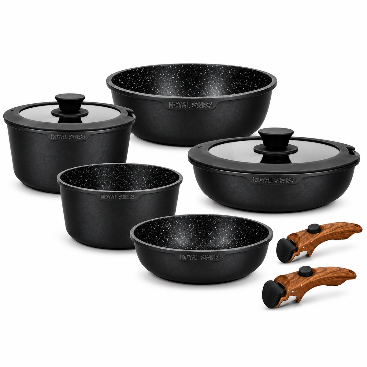 Royal Swiss 9-Piece Detachable Cookware Set Black image 1 #colour_black
