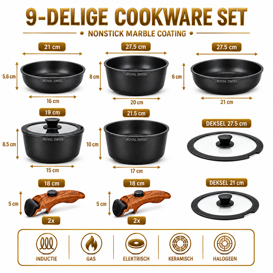 Royal Swiss 9-Piece Detachable Cookware Set Black image 3 