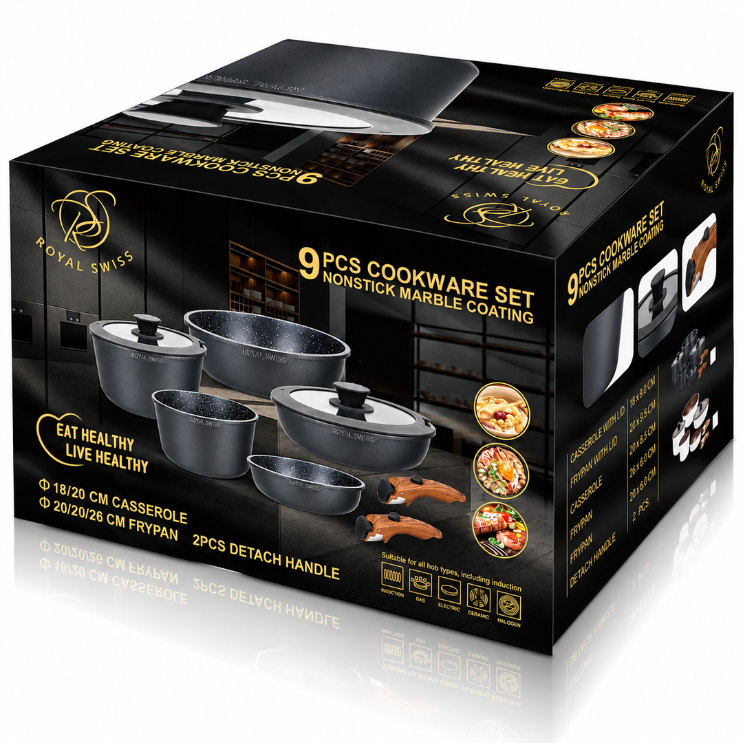 Royal Swiss 9-Piece Detachable Cookware Set Black image 5 